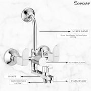Alive Series Brass 3-in-1 Wall Mixer for Bathroom with 8 Inch Overhead Shower Set & Multi Flow Hand Shower